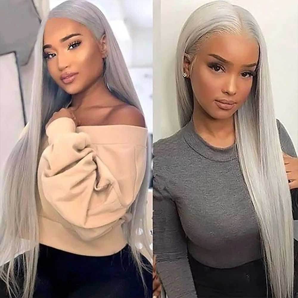 Beaudiva Silver Grey Straight Lace Frontal Wig Human Hair Wig