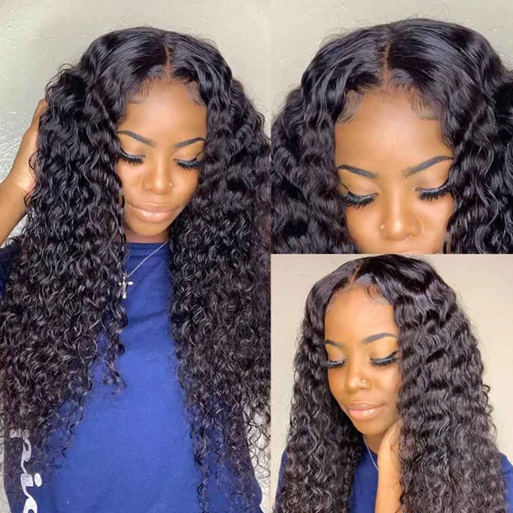 TK38 : 26" BEAUDIVA Deep Wave Lace Closure Wig Human Hair Wigs 4X4 Lace Wig