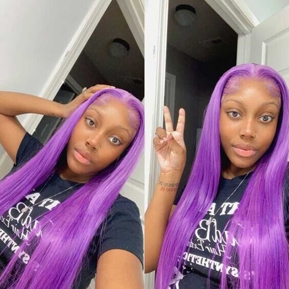 Beaudiva Straight Colored Purple Lace Front Wigs Pre Plucked Human Hair Wigs