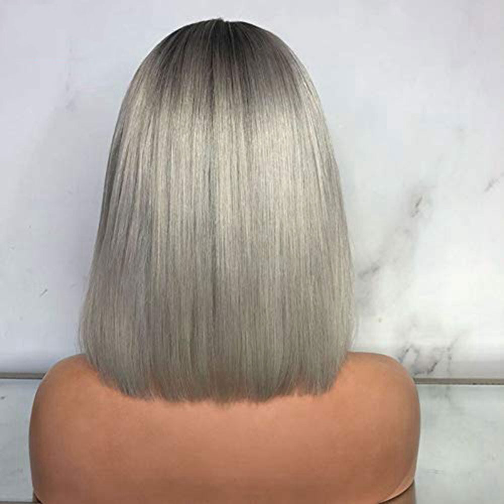 Tiktok Beaudiva Bob Lace Front Wig Straight Human Hair Wig Ombre Grey Bob Wig