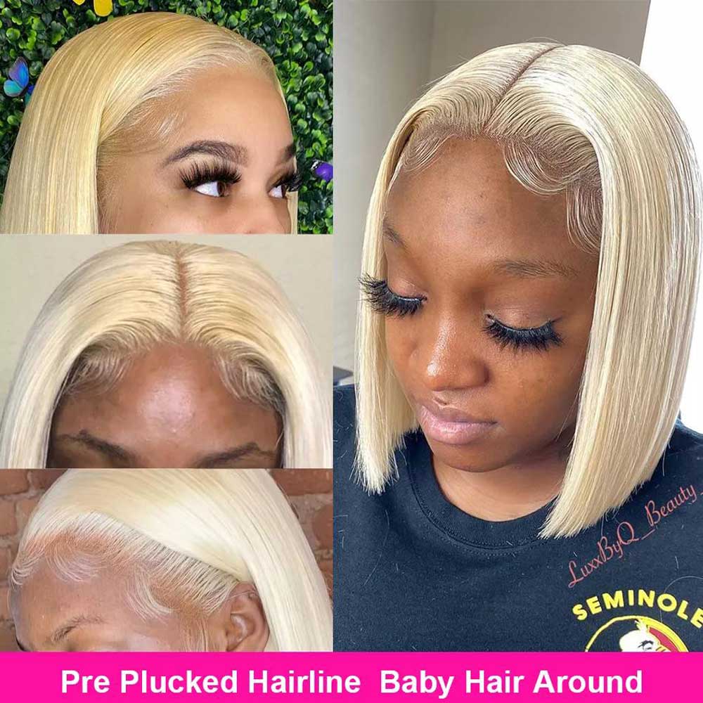 Beaudiva 613# Blonde Short Bob Human Hair Wig Straight Lace Closure Wigs