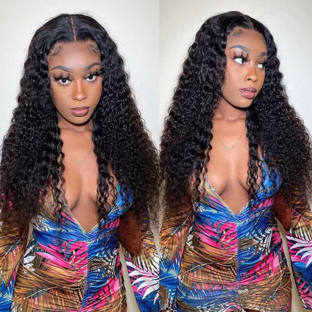 TK38 : 26" BEAUDIVA Deep Wave Lace Closure Wig Human Hair Wigs 4X4 Lace Wig