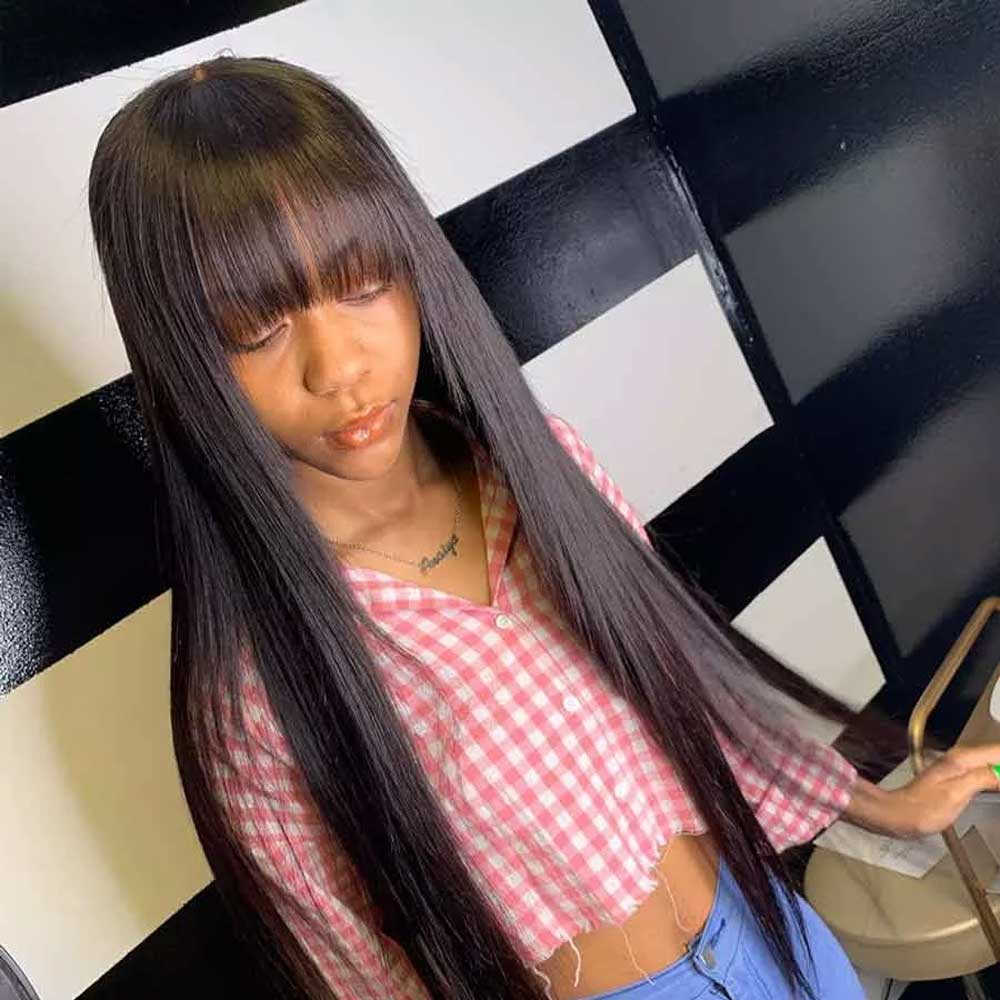 Beaudiva Straight Bang Wigs Real Human Hair Wigs With Bangs