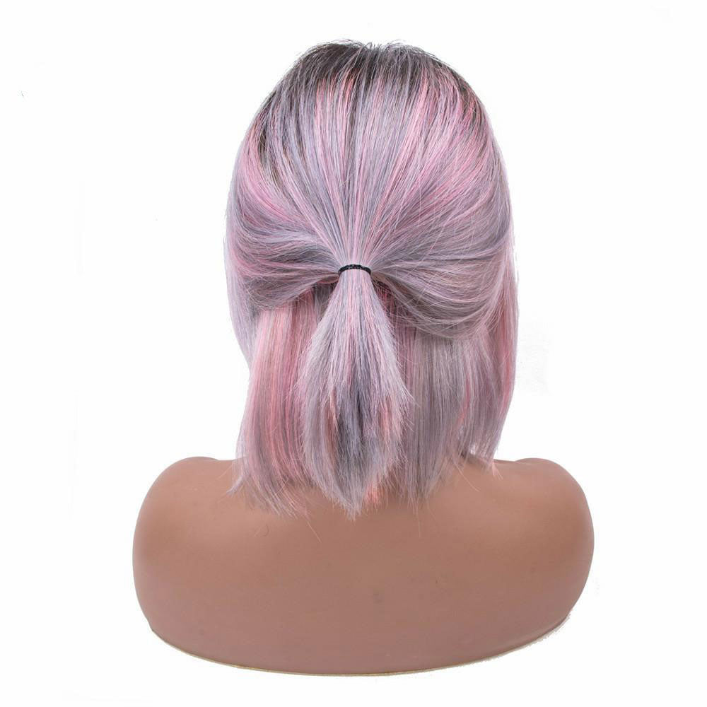 Beaudiva Straight Grey Short Bob Wig Lace Human Hair Wigs Pre Plucked Hairline