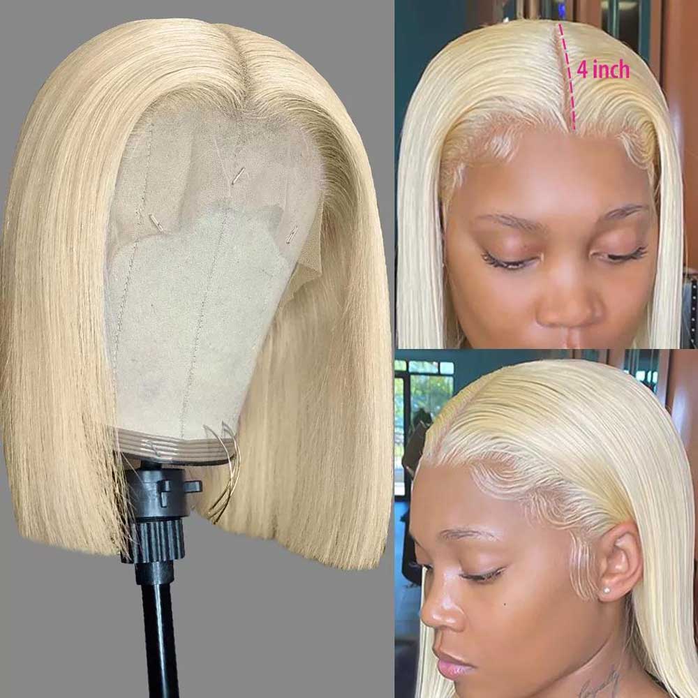 Beaudiva 613# Blonde Short Bob Human Hair Wig Straight Lace Closure Wigs