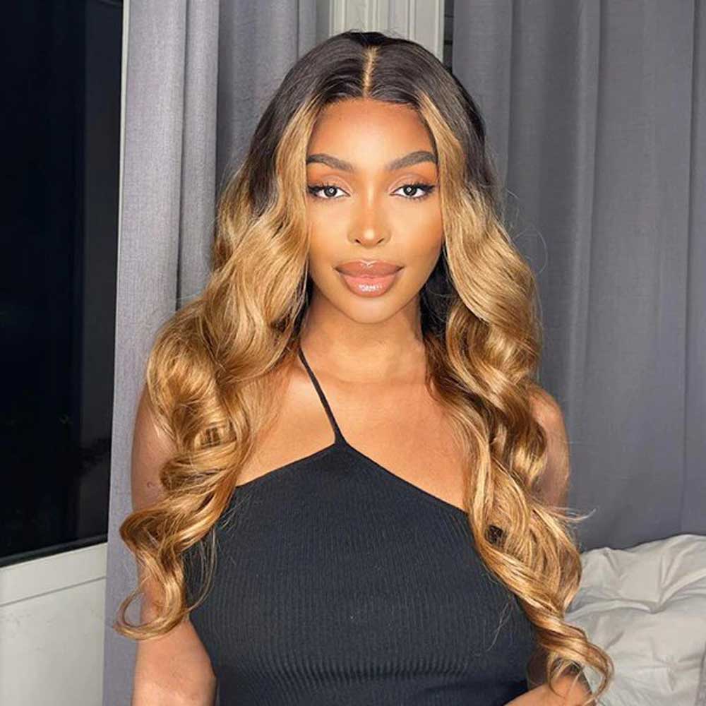 【Donna】TK14 : Beaudiva 5x5 Honey Blonde TB #27 Color Body Wave Lace Cloure Wig Highlight Human Hair Wig