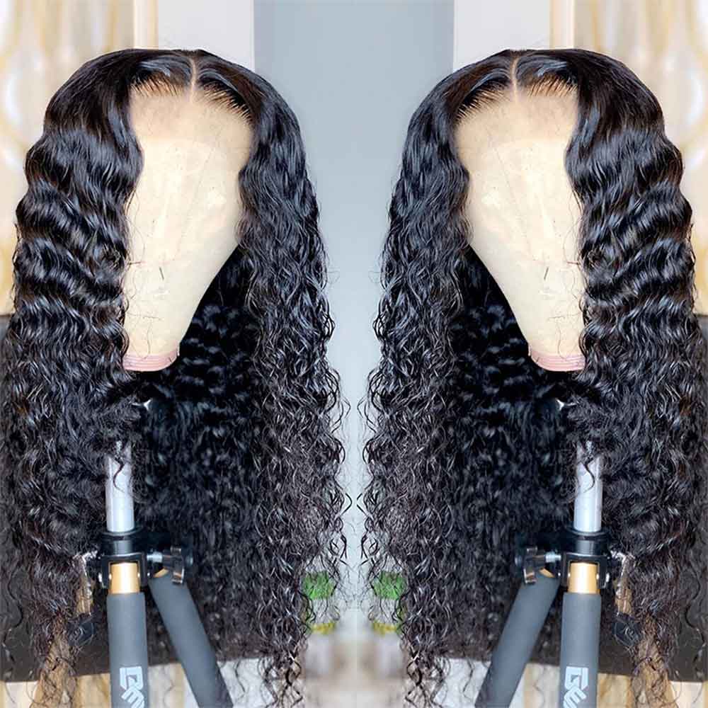 TK38 : 26" BEAUDIVA Deep Wave Lace Closure Wig Human Hair Wigs 4X4 Lace Wig