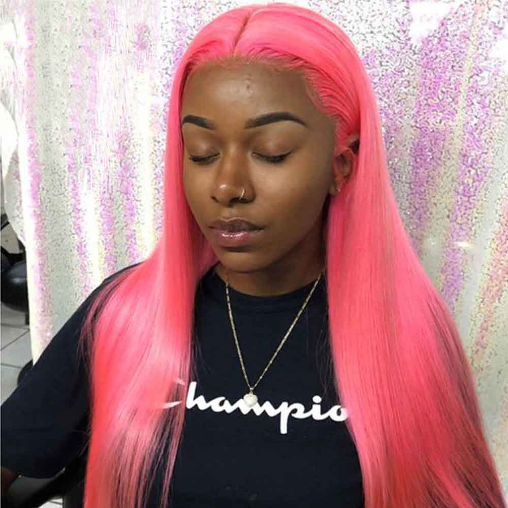 Beaudiva Pink Bundles With Frontal Straight Pink Hair Weave With Frontal
