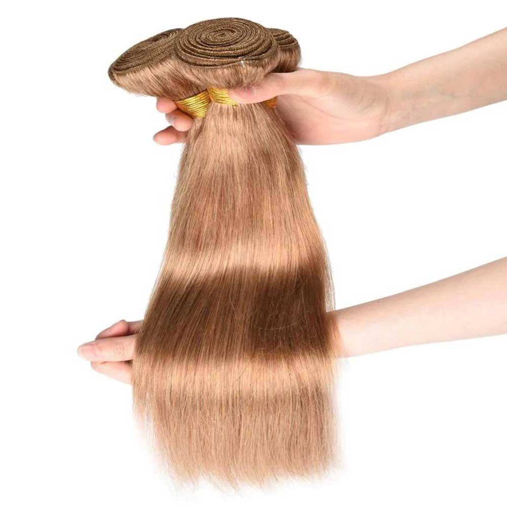 Beaudiva #27 Honey Blonde Straight 3 Bundles With Frontal Pre Colored 100% Human Hair