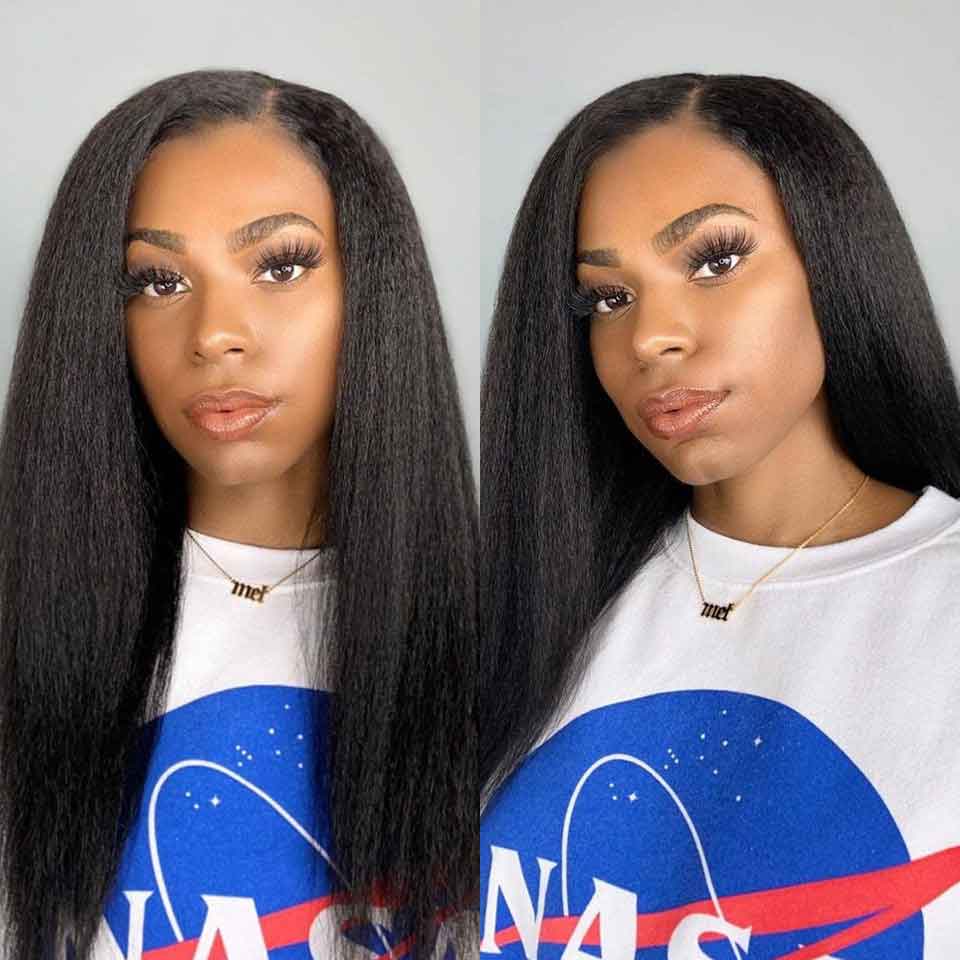 【Kiki】TK07 : BEAUDIVA Kinky Straight Wig 13*4 Lace Front Human Hair Wigs Pre Plucked Yaki Lace Wig