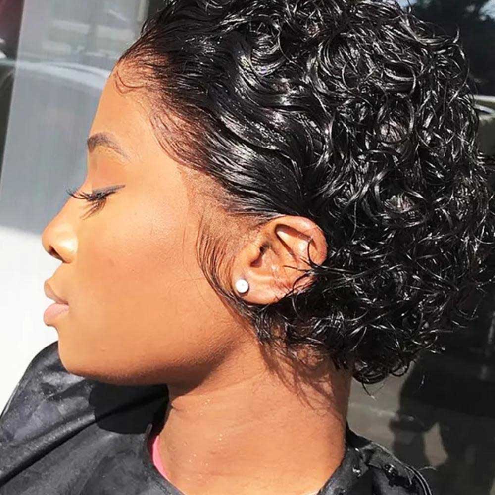 Beaudiva Short Curly Pixie Cut Wig Human Hair Wigs Bob Hairline 13X1 Lace Wigs