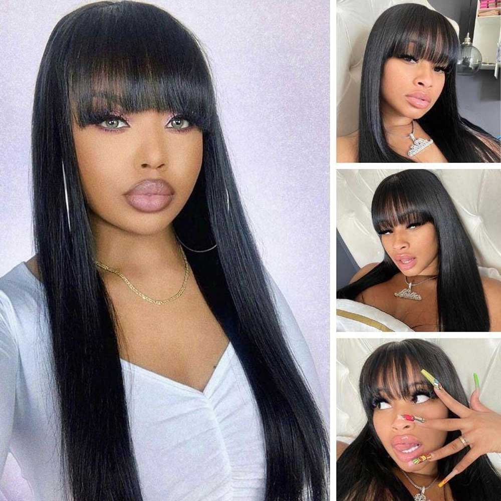 Beaudiva Straight Bang Wigs Real Human Hair Wigs With Bangs