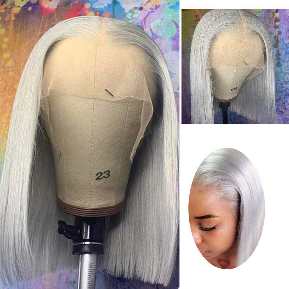 Tiktok Beaudiva Bob Lace Front Wig Straight Human Hair Wig Grey Bob Wig