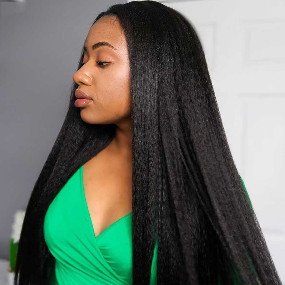 【Kiki】TK07 : BEAUDIVA Kinky Straight Wig 13*4 Lace Front Human Hair Wigs Pre Plucked Yaki Lace Wig