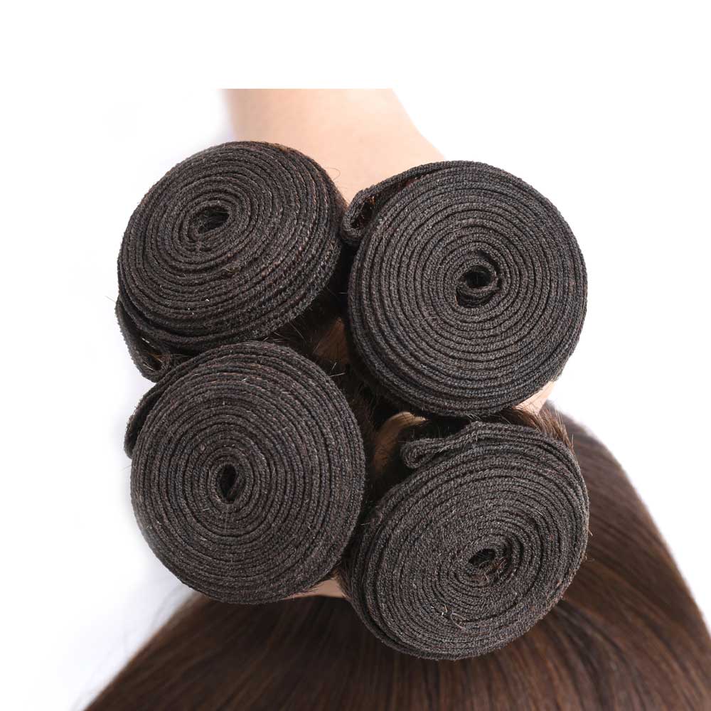 Beaudiva #4 Brown Straight 3 Bundles With Frontal Pre Colored 100% Human Hair