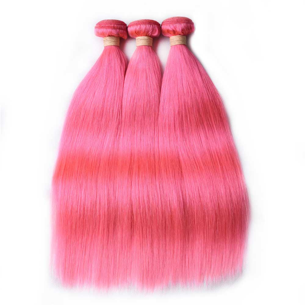Beaudiva Pink Bundles With Frontal Straight Pink Hair Weave With Frontal
