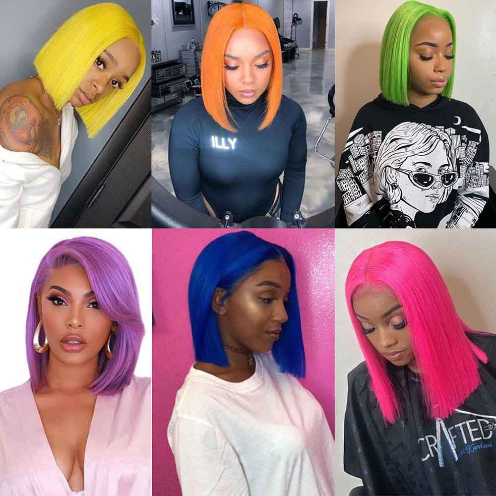 Beaudiva Straight Radiant Yellow Bob Wig Short 13x1 Lace Frontal Wigs Human Hair Pre Plucked