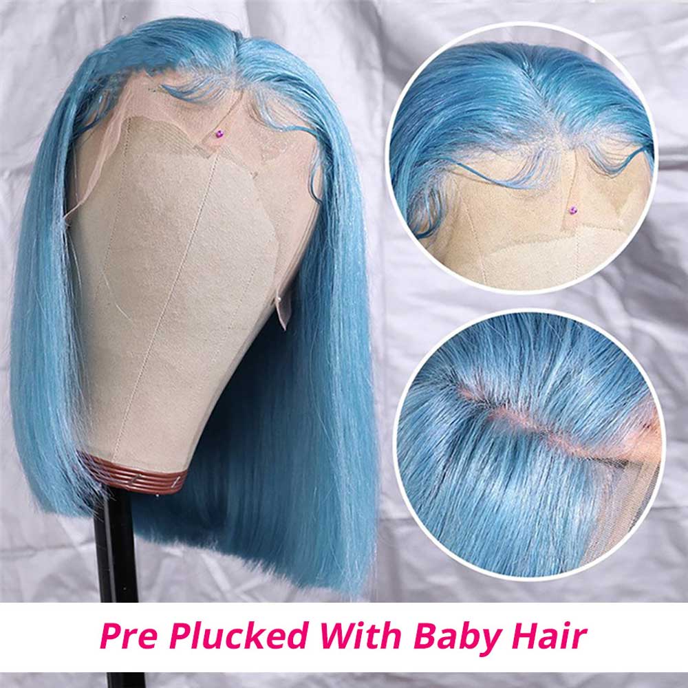 Beaudiva Sky Blue Bob Wig Short Bob Wig Lace Front Human Hair Wigs