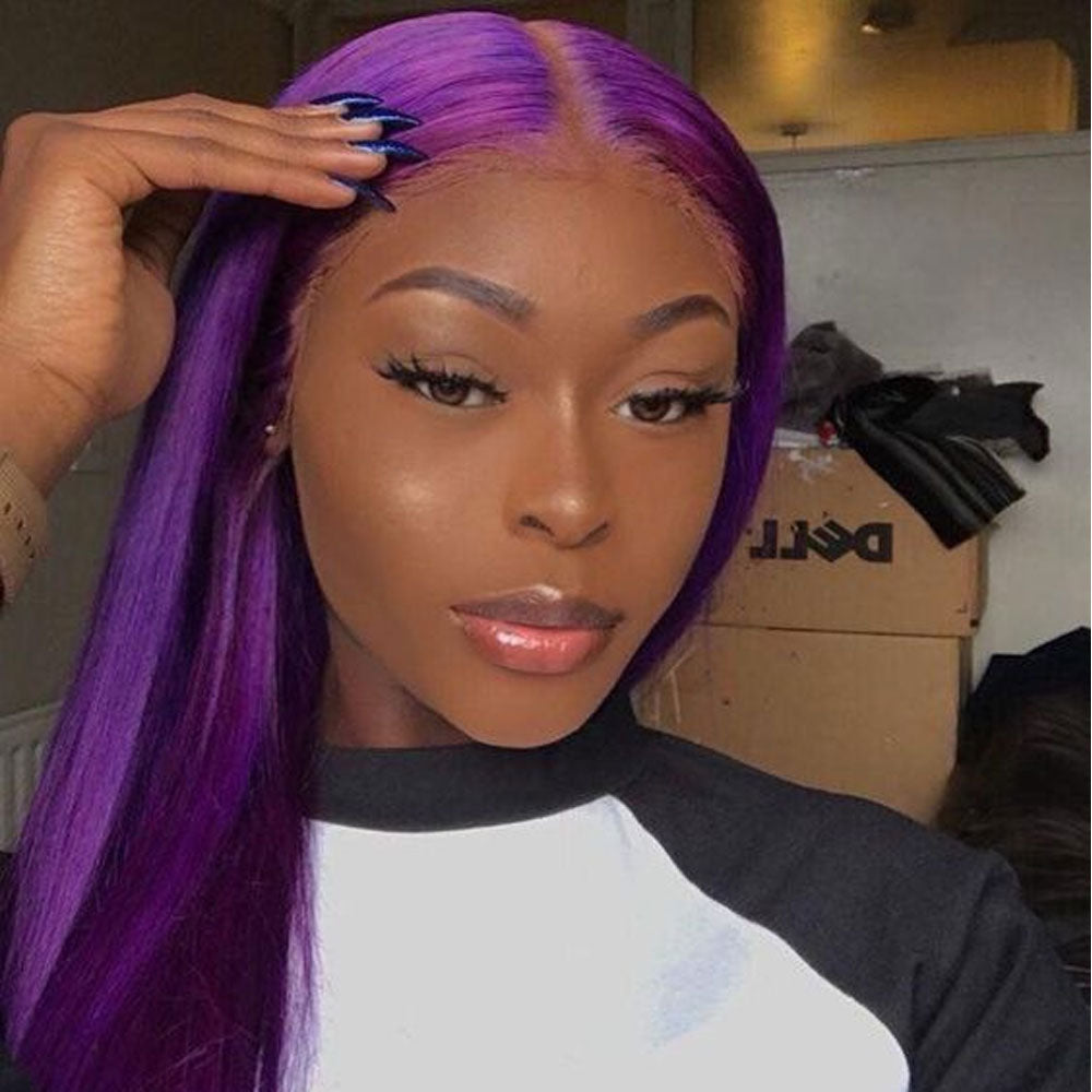 Beaudiva Straight Colored Purple Lace Front Wigs Pre Plucked Human Hair Wigs