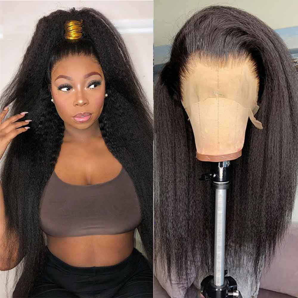 Beaudiva Kinky Straight Lace Front Wig Human Hair Wigs 13X1 Lace Wig Pre plucked Baby Hair
