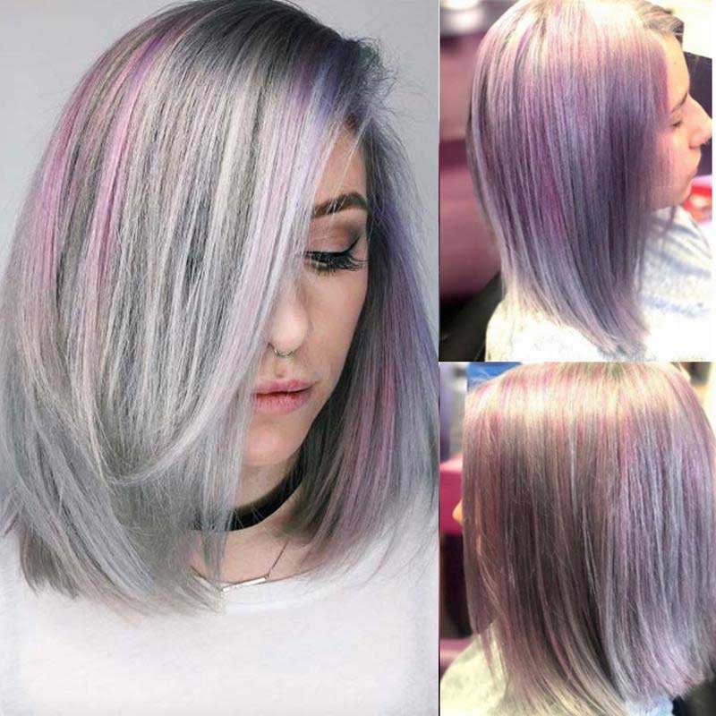 Beaudiva Straight Grey Short Bob Wig Lace Human Hair Wigs Pre Plucked Hairline