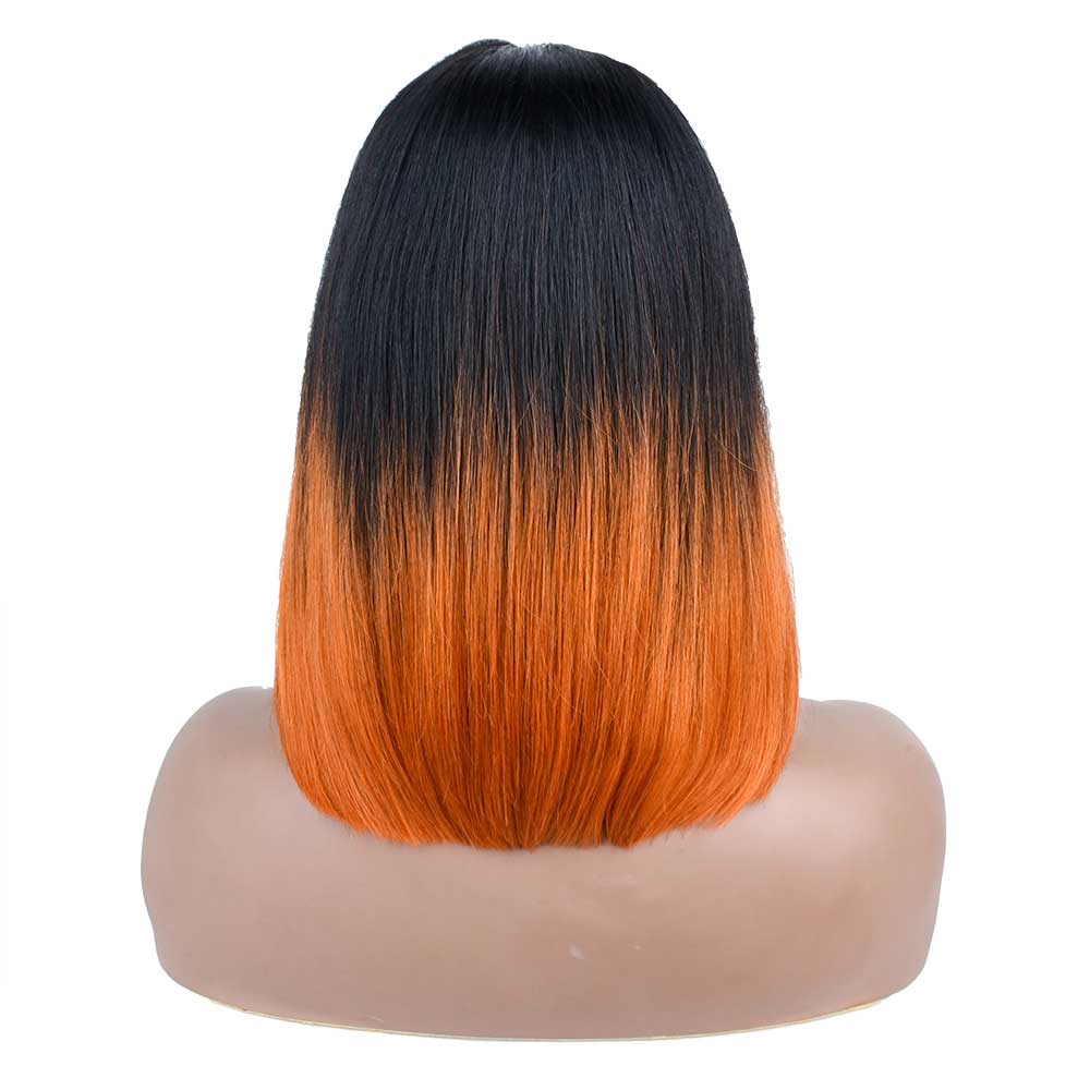 Tiktok Beaudiva Trendy Ombre Orange Short Bob Lace Wig T1B Human Hair Wigs Straight Bob Cut