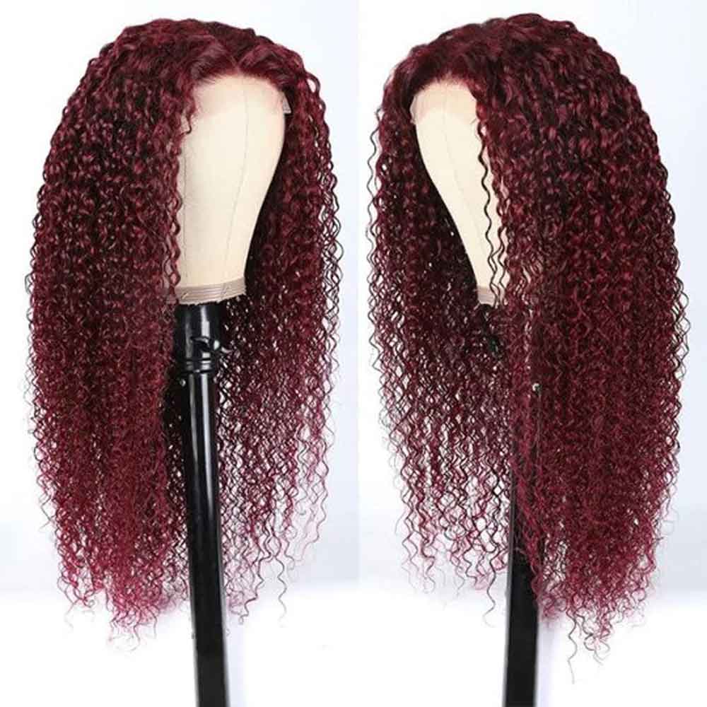 【Mary】TK49 : 99J Burgundy Colored Kinky Curly 4X4 Lace Closure Wig Human Hair Wig
