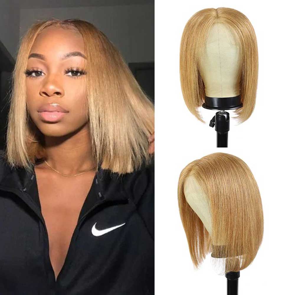 Beaudiva Honey Blonde Straight Bob Wig 13X4X1 Lace Front Wig Human Hair Wig