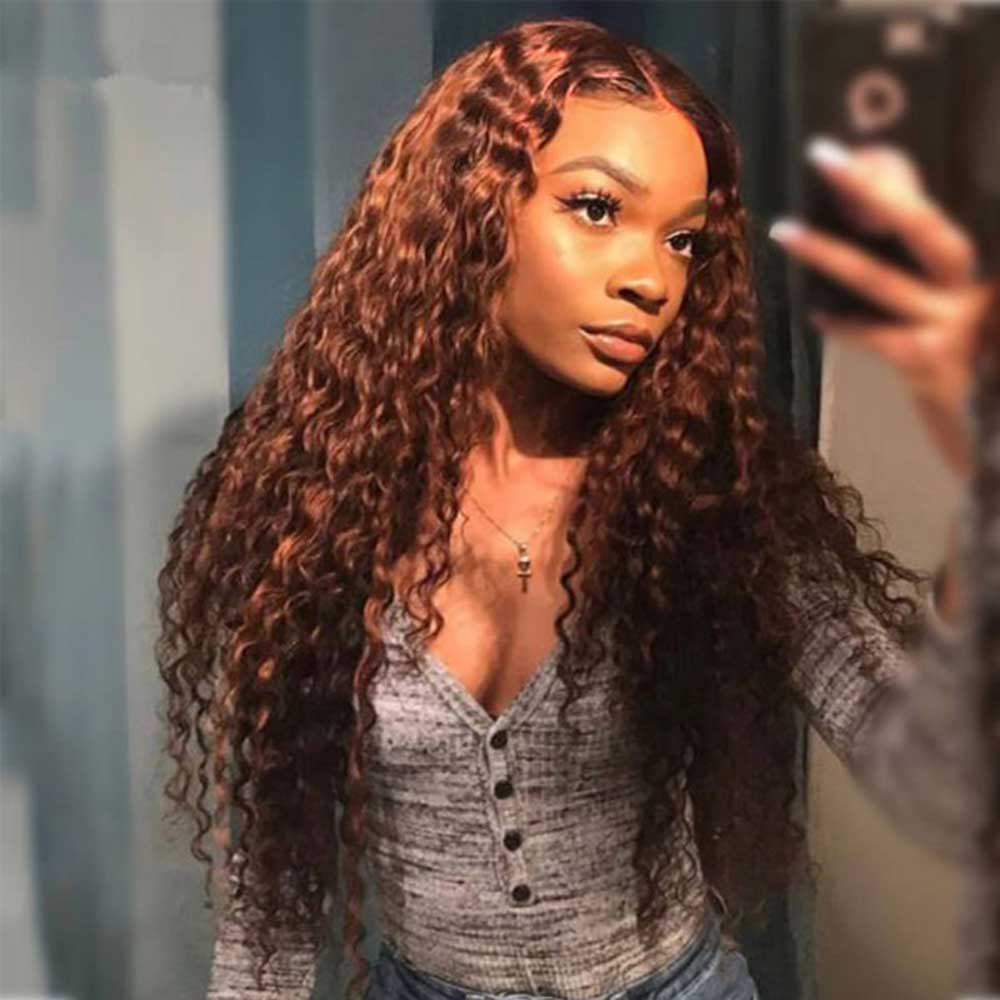 Beaudiva Brown 4# Colored 13X4 Kinky Curly Lace Frontal Wig Human Hair Wig