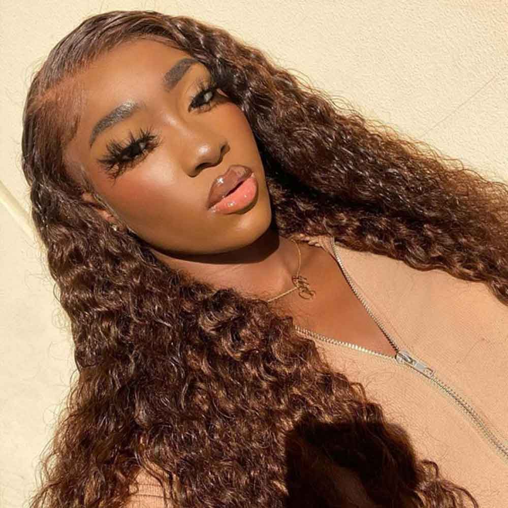 Beaudiva Brown 4# Colored 13X4 Kinky Curly Lace Frontal Wig Human Hair Wig
