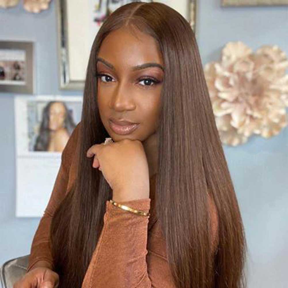 【Nova】TK16 : Chestnut Brown 4x4 Lace Closure Wig Straight Human Hair Wig Chocolate Brown 4# Beaudiva
