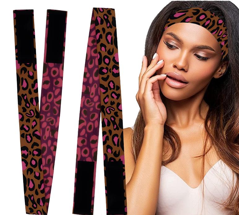 2-Pack 24" Elastic Bands for Wig | Pink Leopard Lace Front Wrap Leopard Lace Melting Band Edge Wrap to Lay Edges Wig Band Extensions Adjustable for Daily & Party Glam!