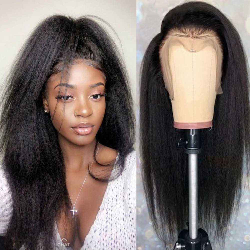 Beaudiva Kinky Straight Lace Front Wig Human Hair Wigs 13X1 Lace Wig Pre plucked Baby Hair