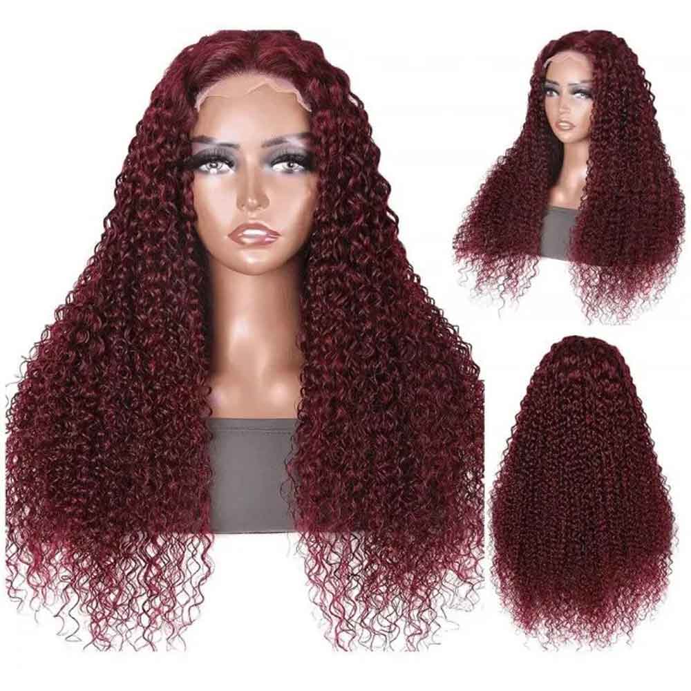 【Mary】TK49 : 99J Burgundy Colored Kinky Curly 4X4 Lace Closure Wig Human Hair Wig