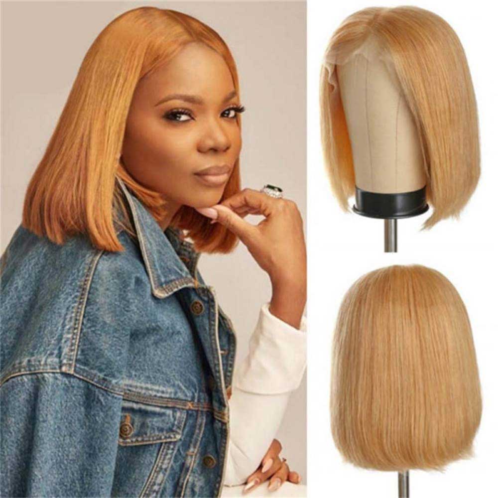 Beaudiva Honey Blonde Straight Bob Wig 13X4X1 Lace Front Wig Human Hair Wig