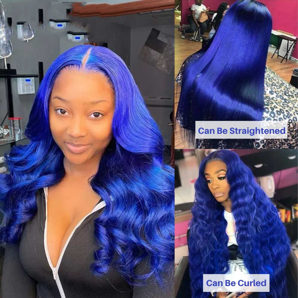 Beaudiva Shining Blue Straight Lace Frontal Wig Pre Plucked 150% Human Hair Wig