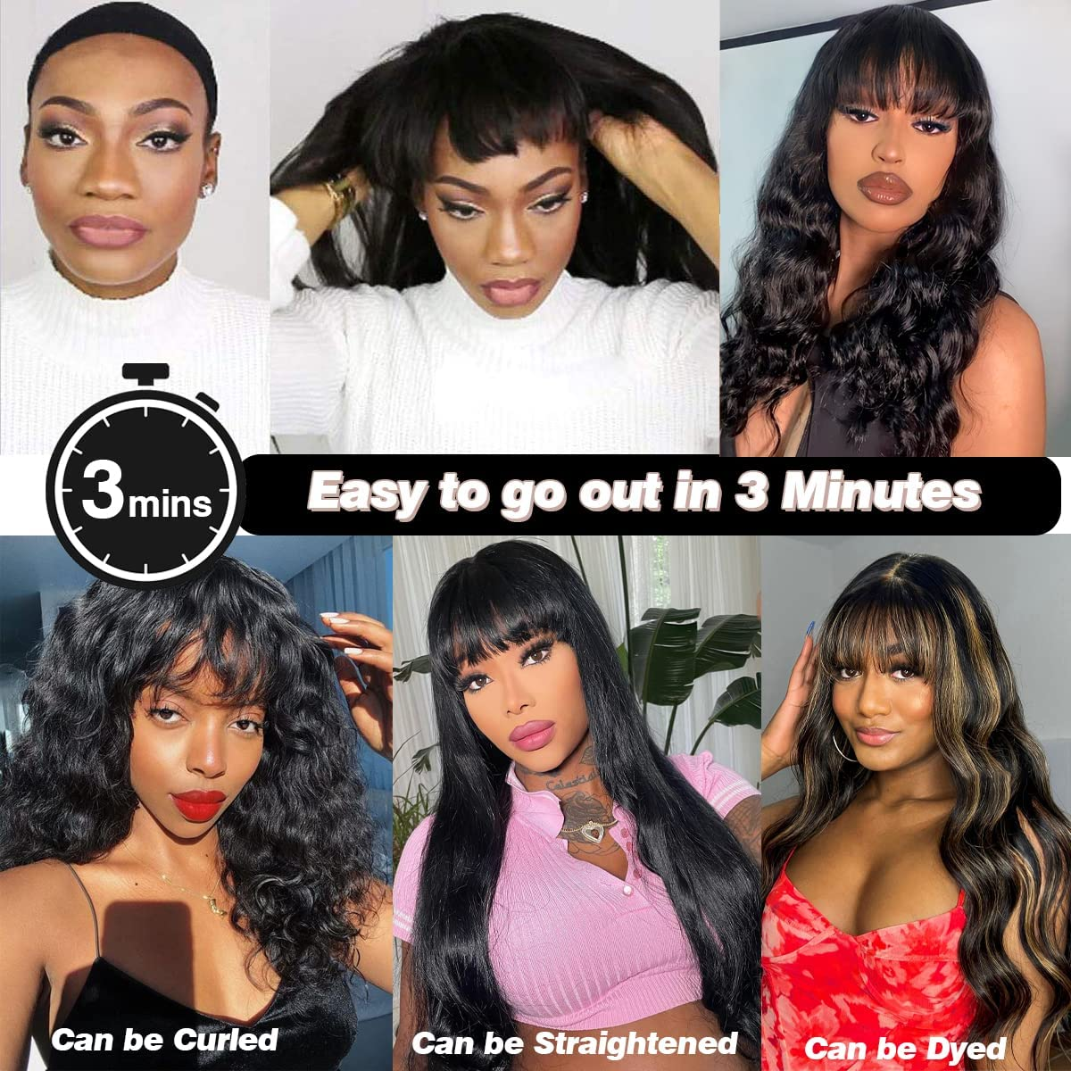 【Taylor】20 inches Straight 4X4 Lace Closure Human Hair Wig With Bang
