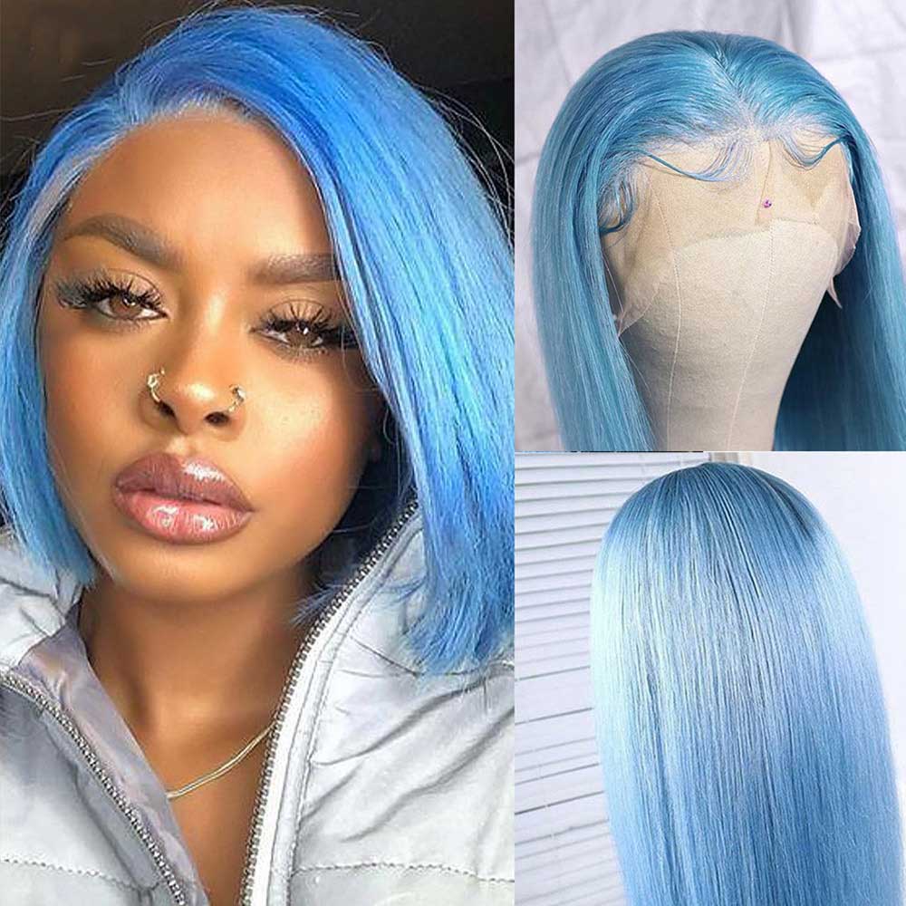 Beaudiva Sky Blue Bob Wig Short Bob Wig Lace Front Human Hair Wigs