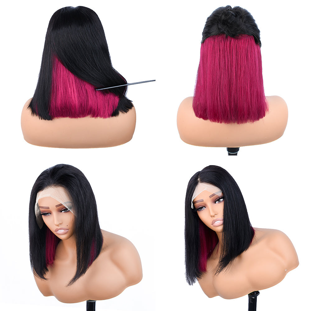 【Peeka】TK26: Peekaboo Highlight With Colored Short Bob Wig 5X5 Lace Closure Human Hair Wig
