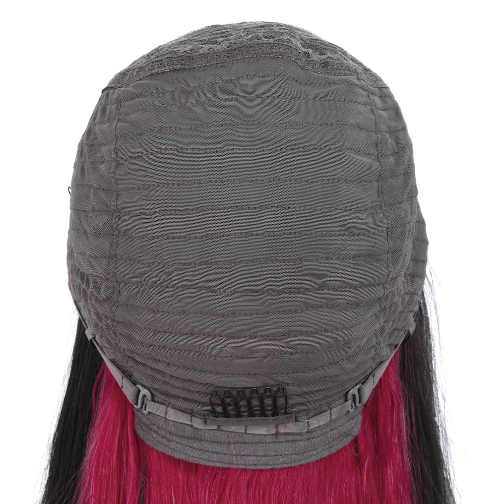 【Maroon】TB Burgundy Bone Straight Lace Closure Wig Ombre Red Wine Color Human Hair Wigs 4X4 Transparent Lace