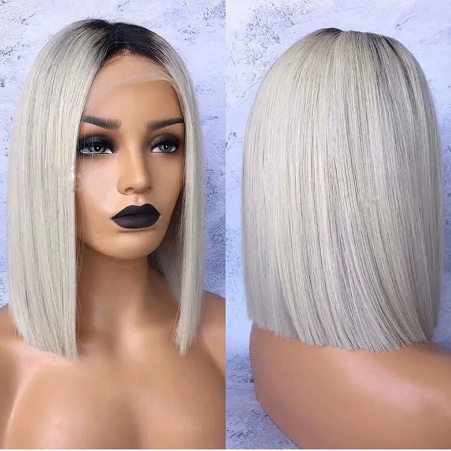 【Ella】Ombre Pink Short Bob Wig Brazilian Human Hair Ombre Grey/Pure Burgundy/Pure Green Bob Wigs 13X4X1 and 4X4X1 T Part Lace Wig