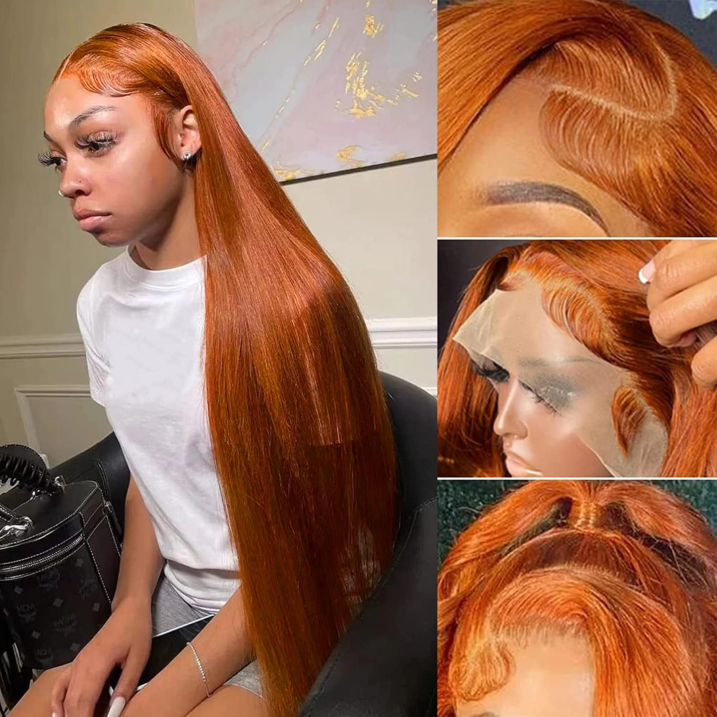 【Juice】Ginger Colored Bone Straight Style 13X4 Lace Frontal Wig 100% Human Hair Wig Pre Plucked