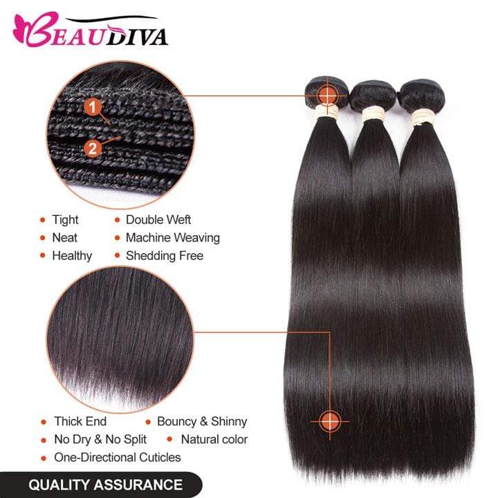 Beaudiva 10A Straight Human Hair 3 Bundles With 4x4 Closure 100% Virgin Remy Human Hair