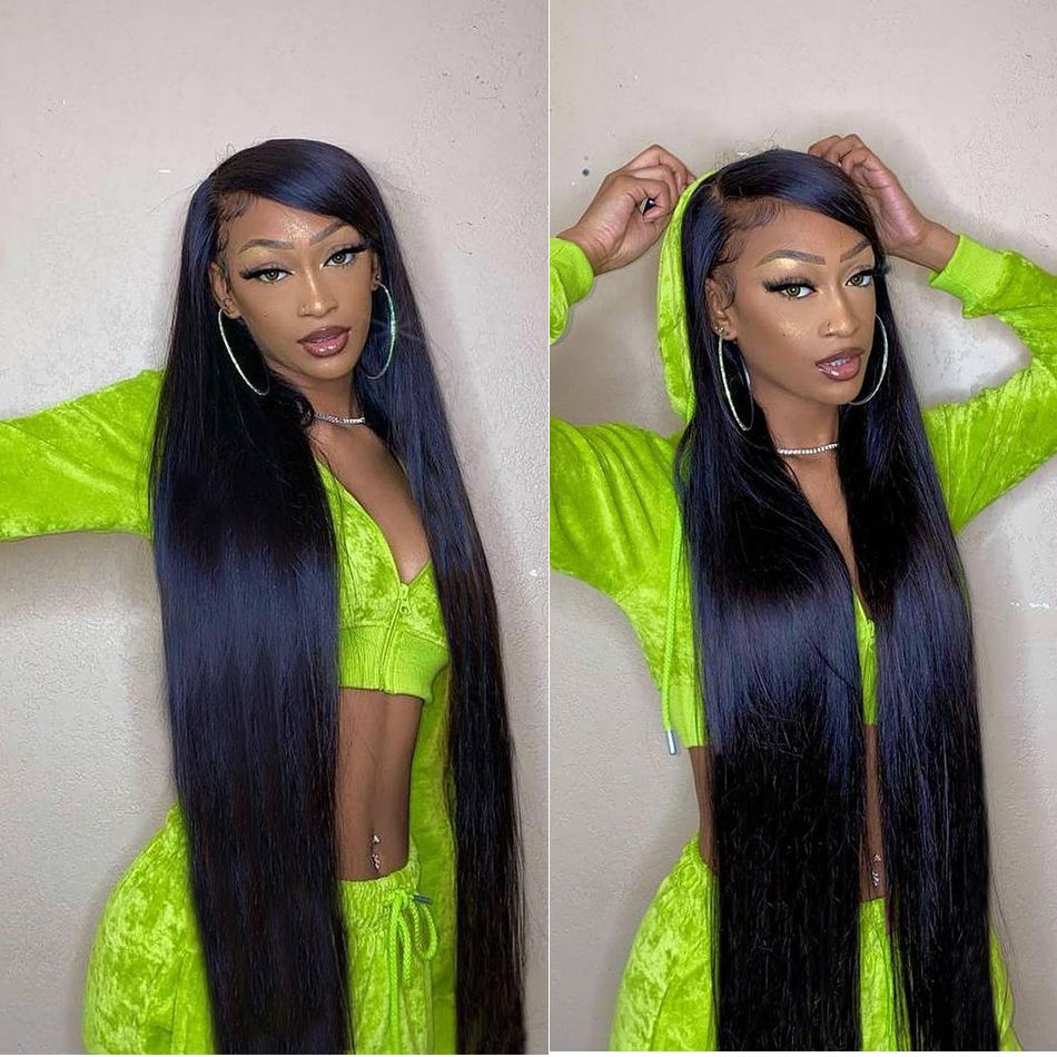【God】40 inches Bone Straight 13X4 Lace Frontal Human Hair Wigs Pre Plucked With Baby Hair
