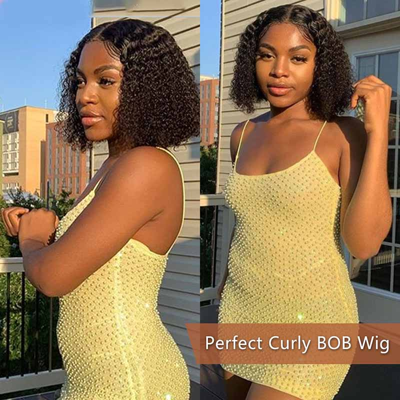 【Cornie】TK44 : Short Curly Bob Lace Front Wigs Kinky Curly 13x4 Lace Frontal Wig Human Hair Wigs
