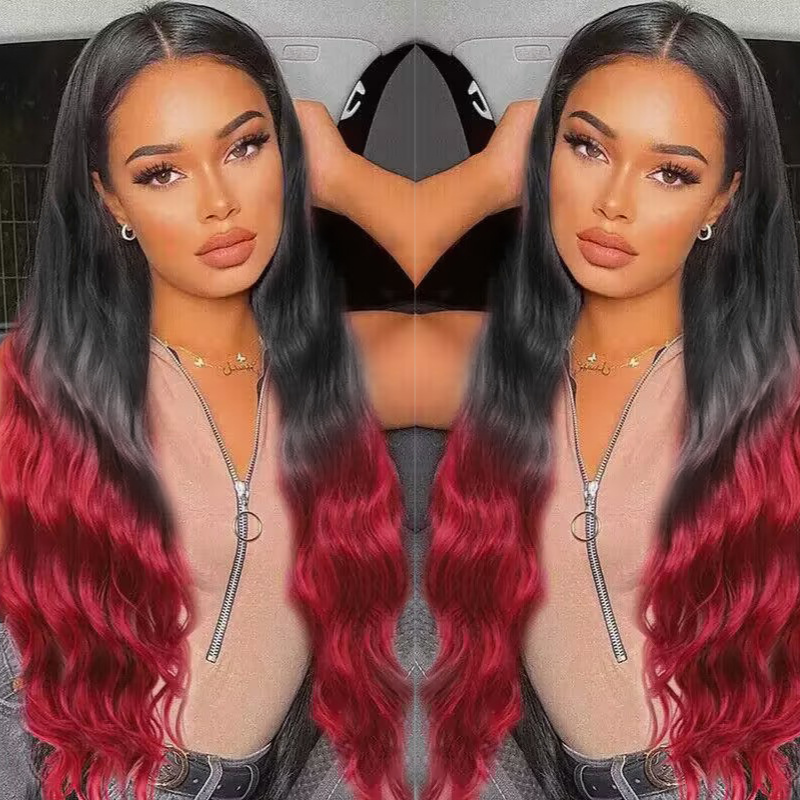【Bella】Ombre 99J Colored Body Wave Lace Closure Wig 4X4 Lace Closure Human Hair Wigs
