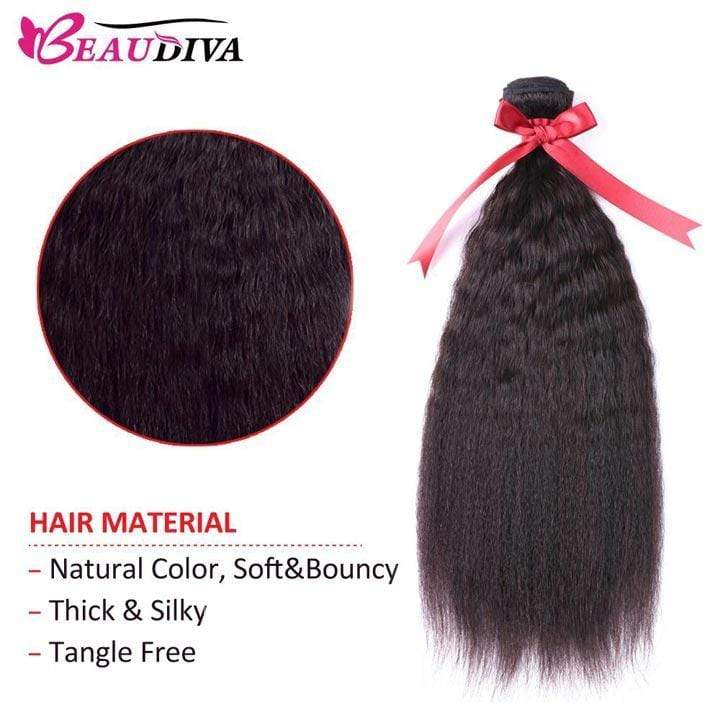 Beaudiva Hair Kinky Straight Virgin Human Hair 3 Bundles with Lace Frontal Remy Human Hair