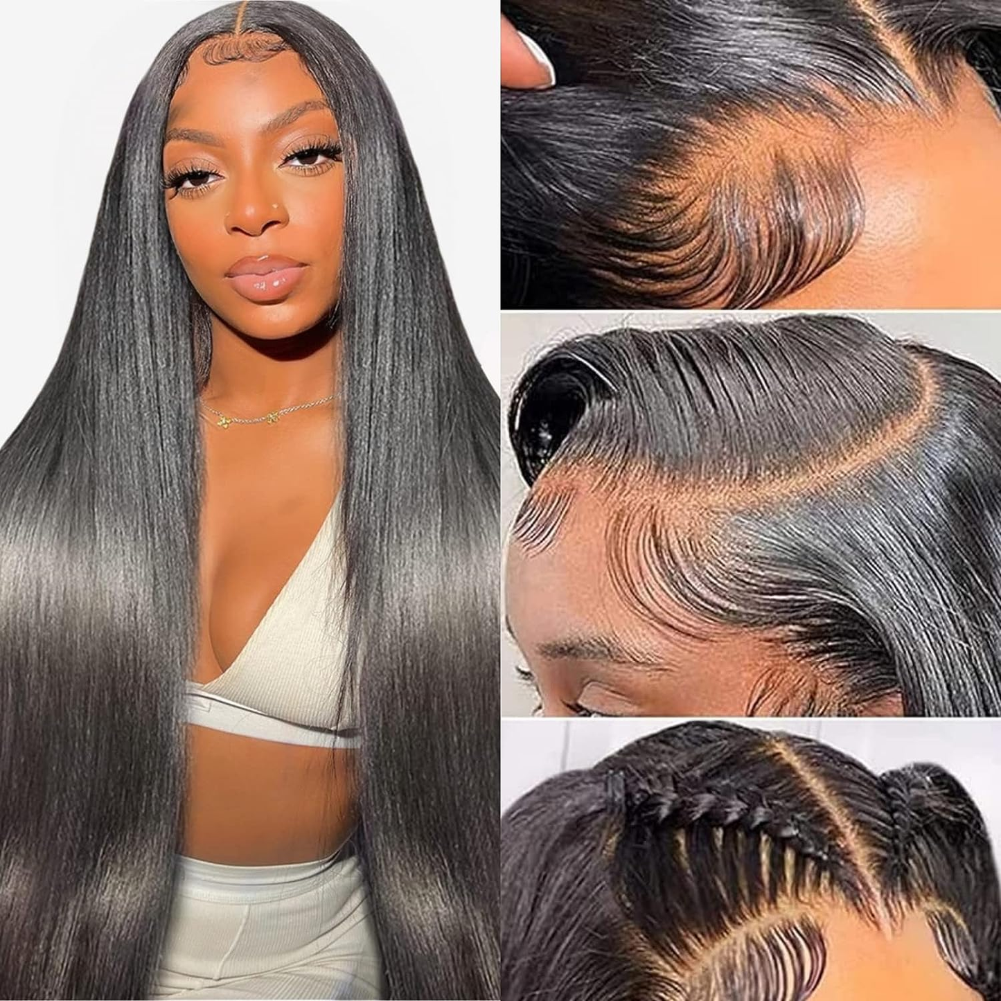【Kaka】 HD Lace Glueless 4X4 Lace Closure Human Hair Wig Wear and Go Brazilian Straight Closure Wigs For Women 4X4 Transparent Lace Closure Wigs