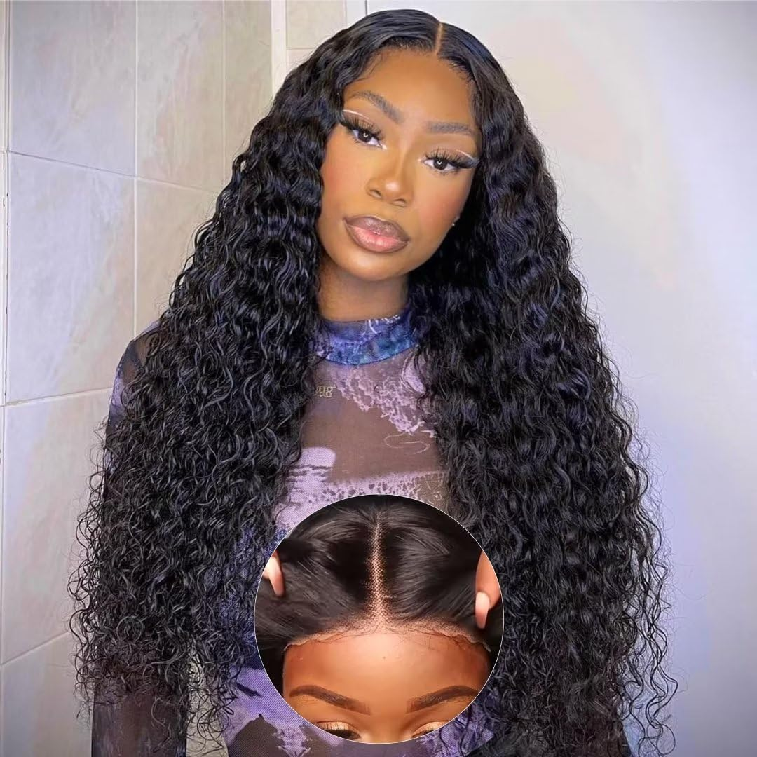 【Tata】 Real HD Glueless Water Wave 4X4 Lace Closure Wigs Human Hair Wig Pre Plucked with Baby Hair