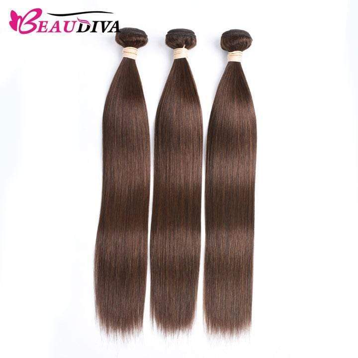 Beaudiva Silky Straight Light Brown 3 Bundles Human Hair Weaves